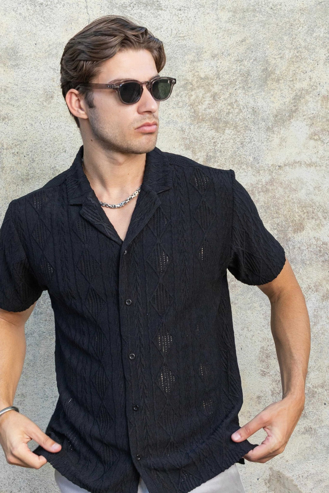 Men's Diamond Textured Button Down Knit Shirt - Especially Yours