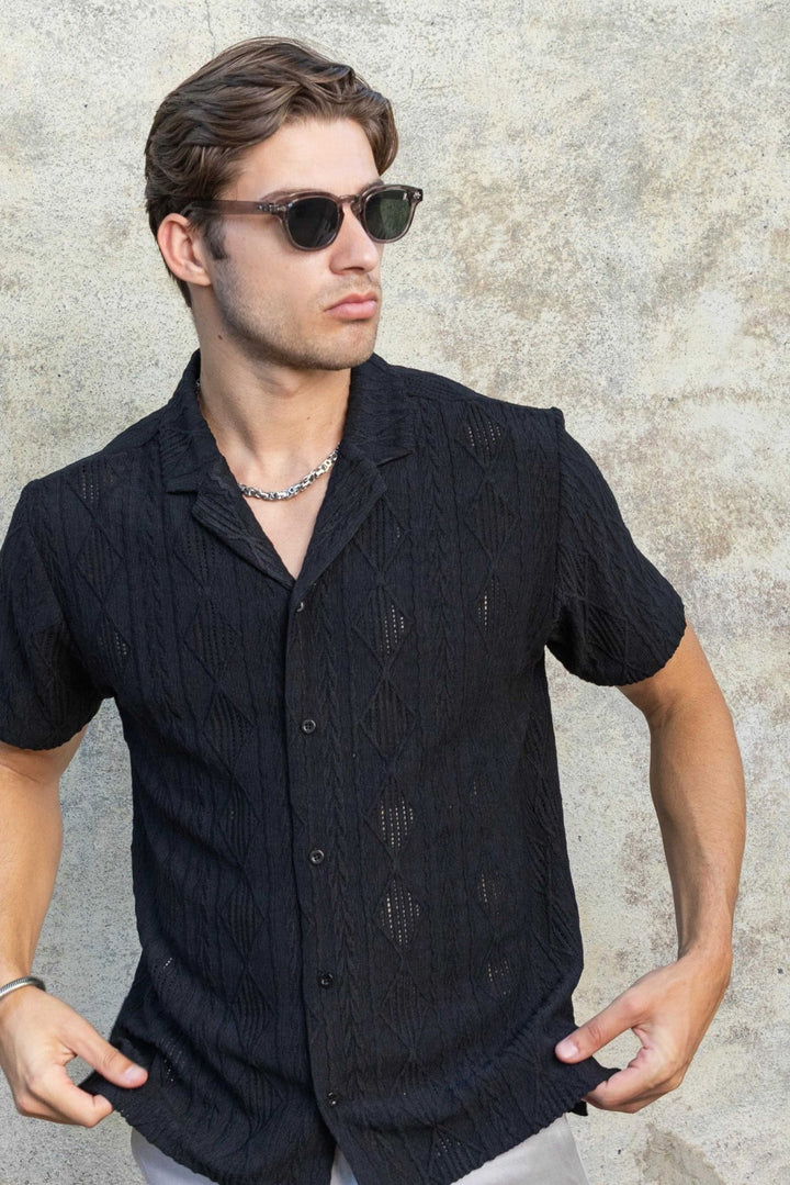 Men's Diamond Textured Button Down Knit Shirt - Especially Yours