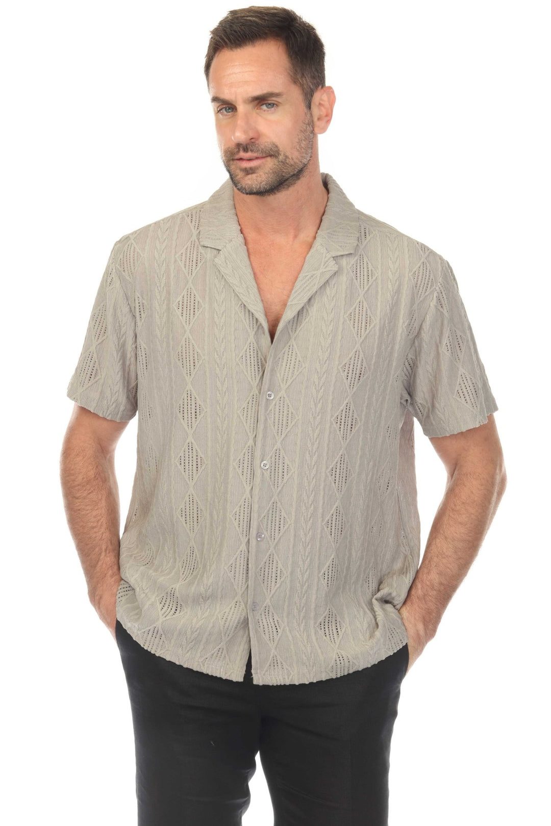 Men's Diamond Textured Button Down Knit Shirt - Especially Yours