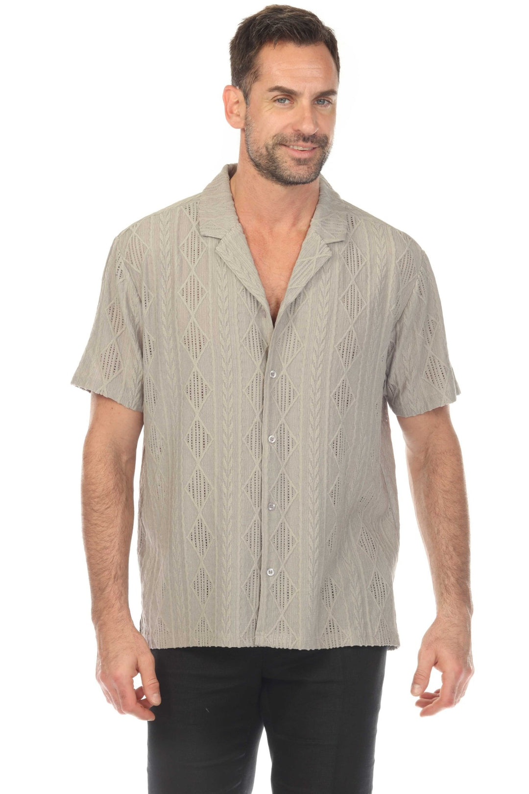 Men's Diamond Textured Button Down Knit Shirt - Especially Yours