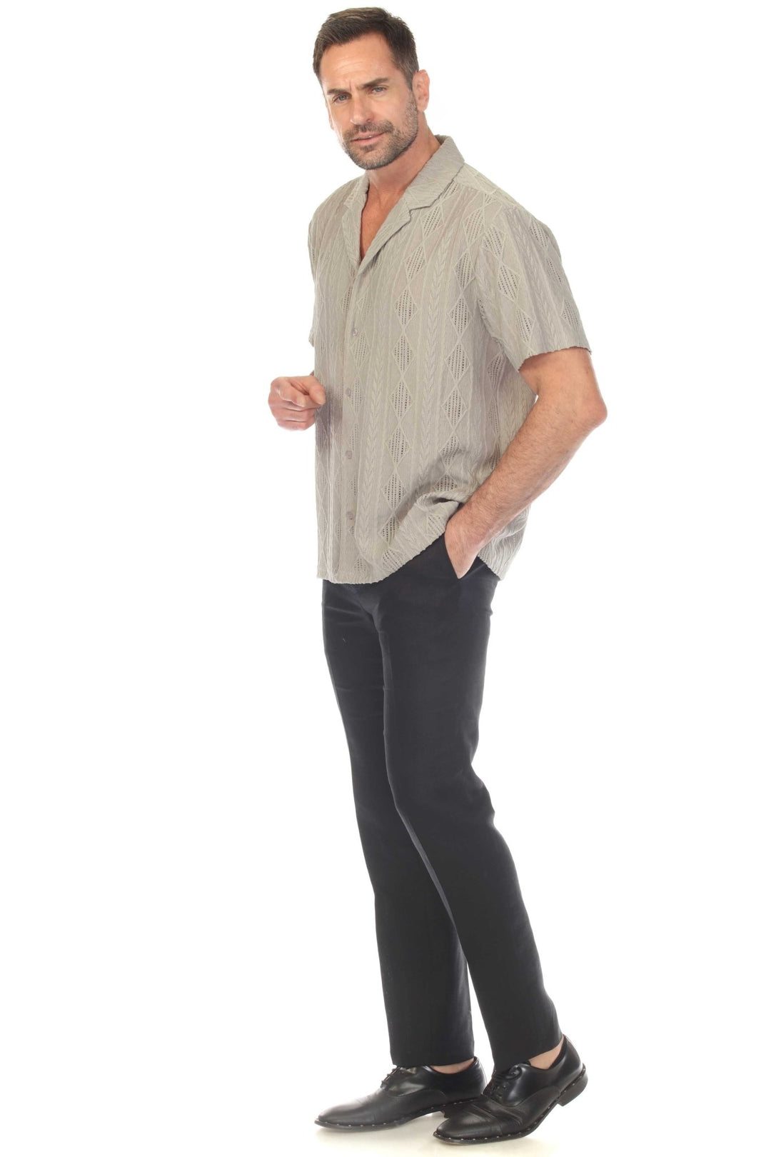 Men's Diamond Textured Button Down Knit Shirt - Especially Yours