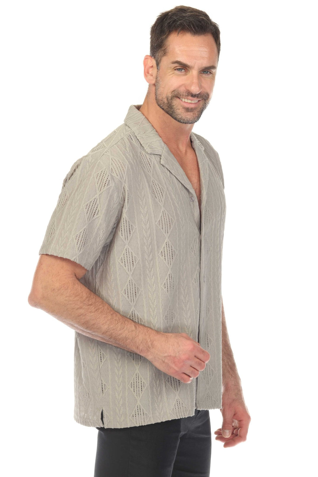 Men's Diamond Textured Button Down Knit Shirt - Especially Yours
