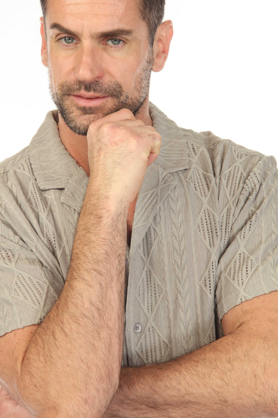 Men's Diamond Textured Button Down Knit Shirt - Especially Yours