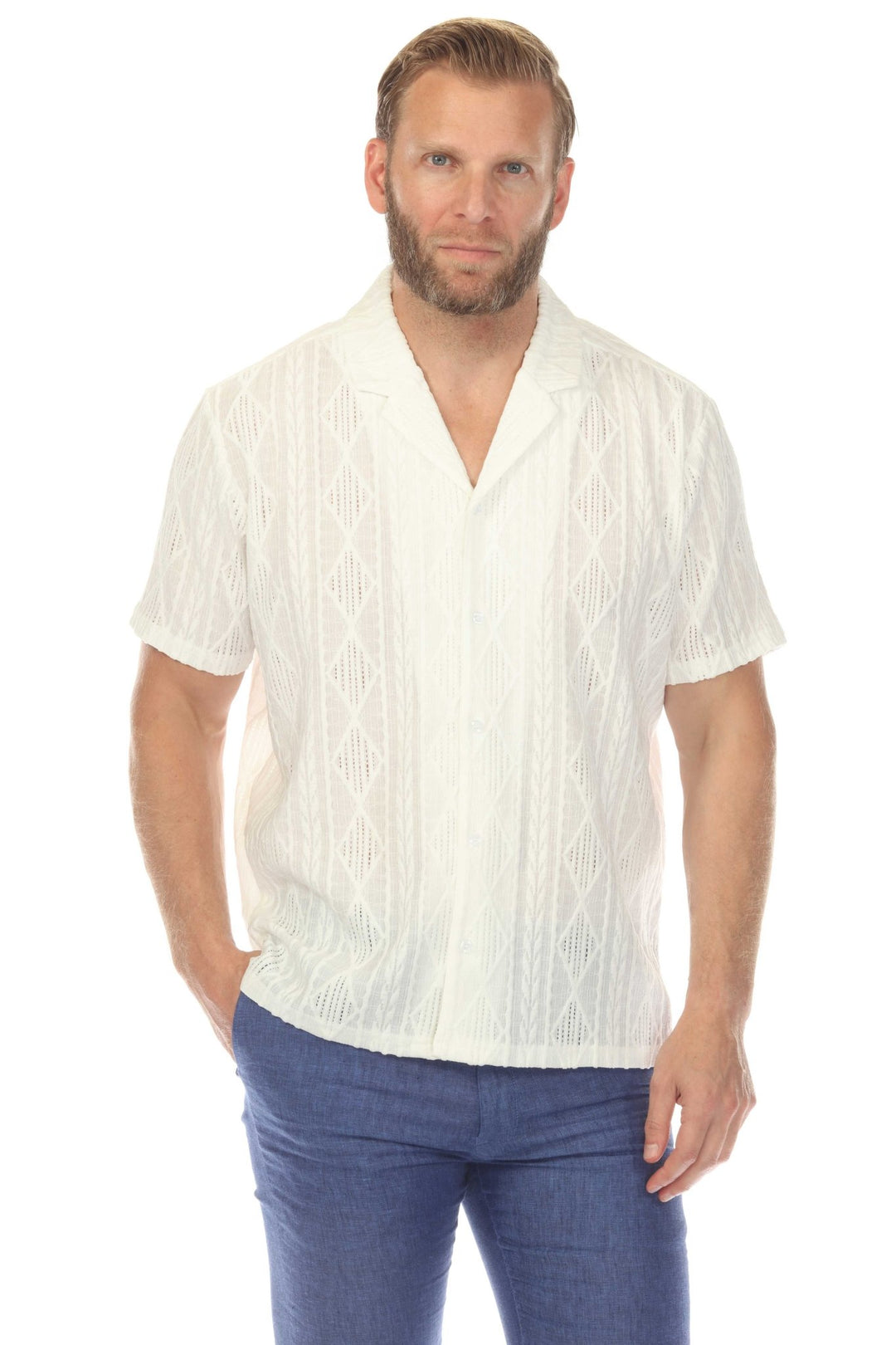 Men's Diamond Textured Button Down Knit Shirt - Especially Yours