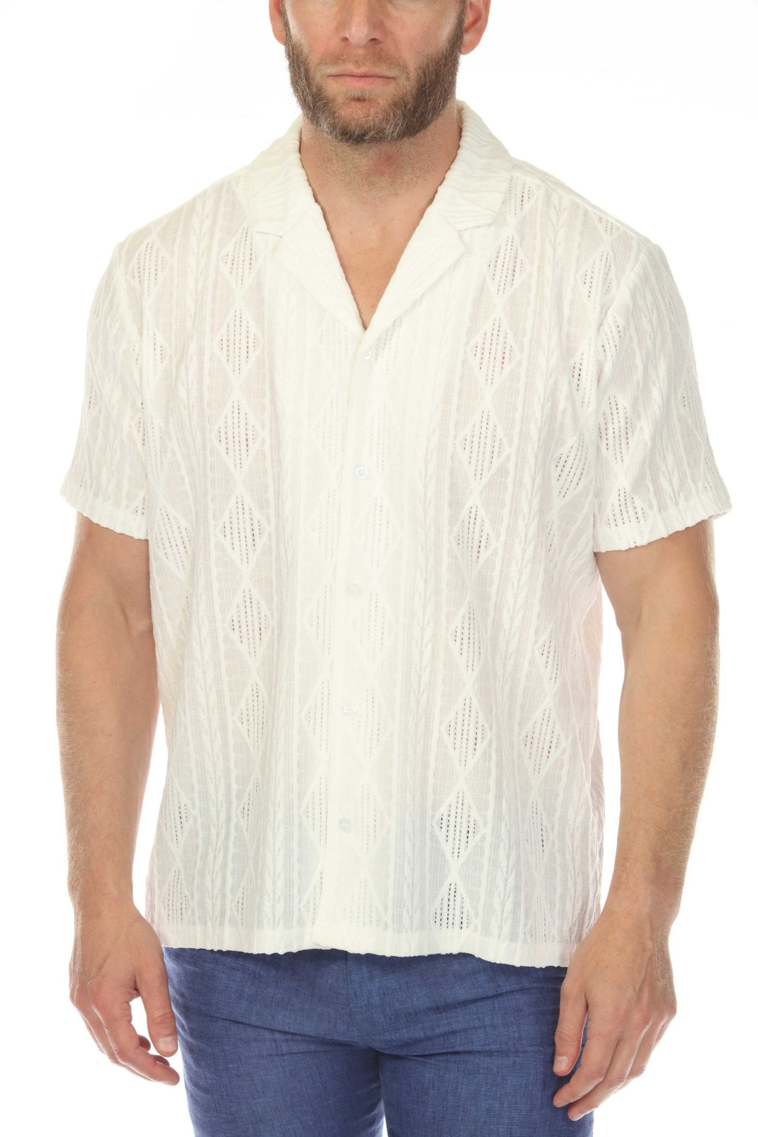 Men's Diamond Textured Button Down Knit Shirt - Especially Yours