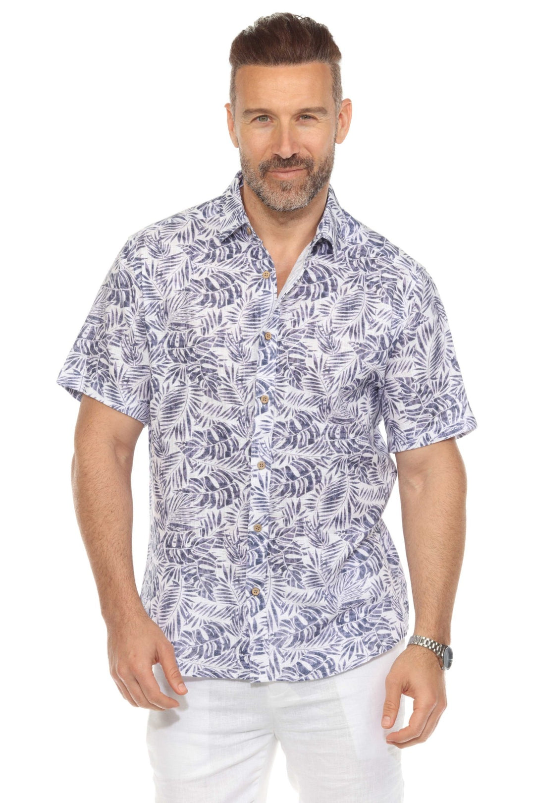 Men's Resort Style Casual Linen Blend Leafy Print Shirt - Especially Yours