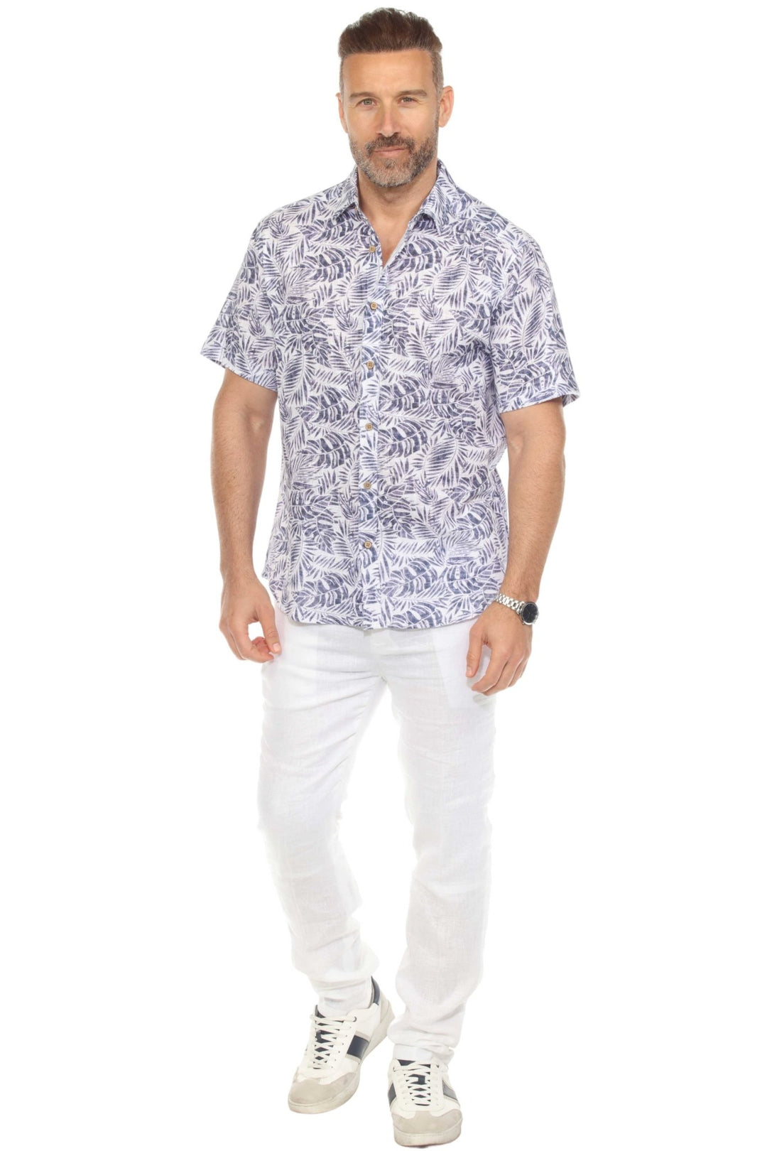 Men's Resort Style Casual Linen Blend Leafy Print Shirt - Especially Yours