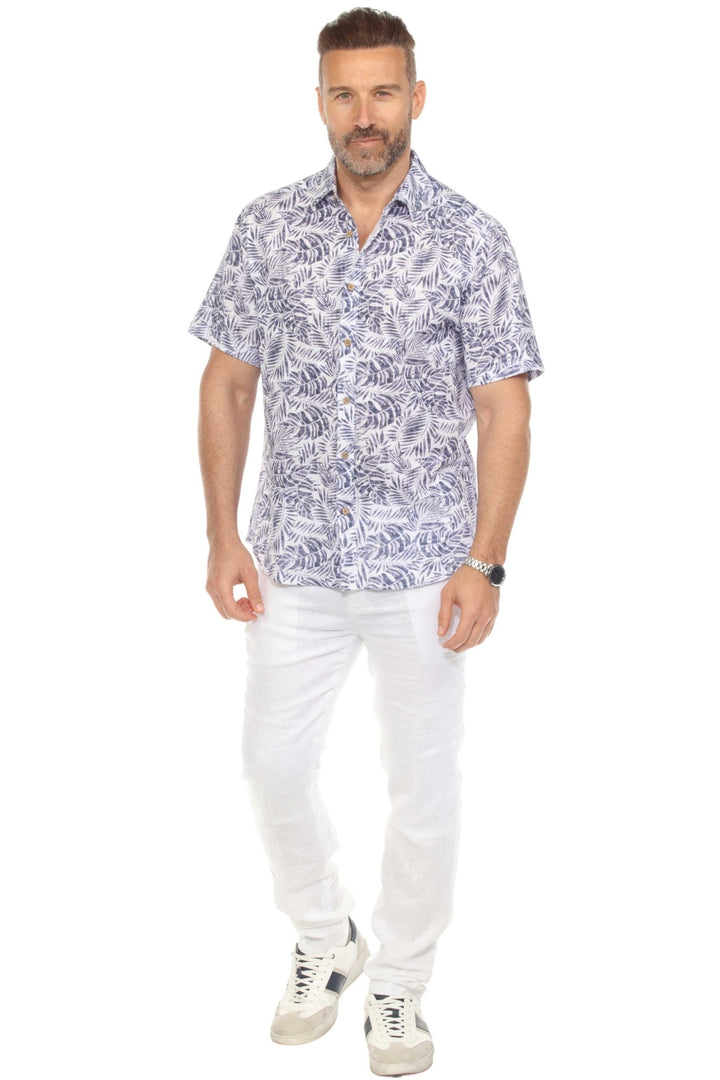 Men's Resort Style Casual Linen Blend Leafy Print Shirt - Especially Yours