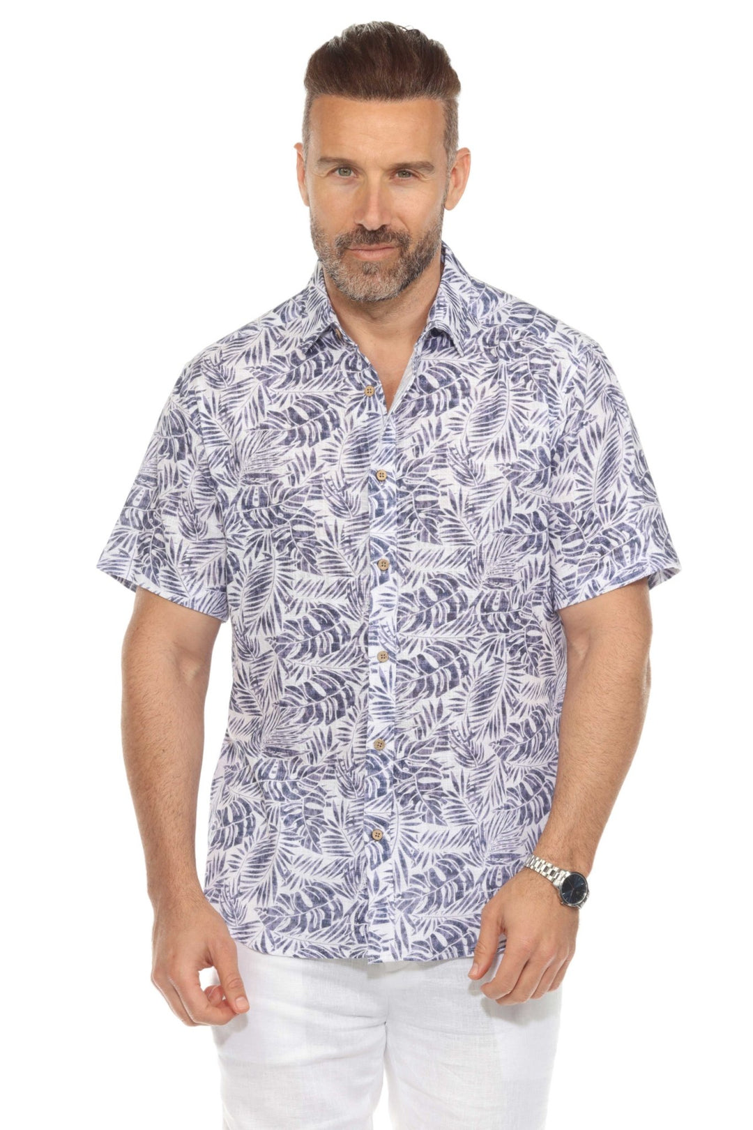Men's Resort Style Casual Linen Blend Leafy Print Shirt - Especially Yours