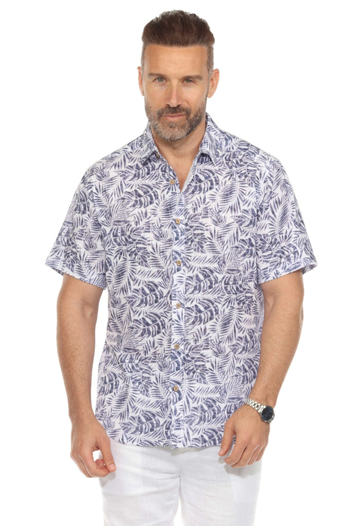 Men's Resort Style Casual Linen Blend Leafy Print Shirt - Especially Yours