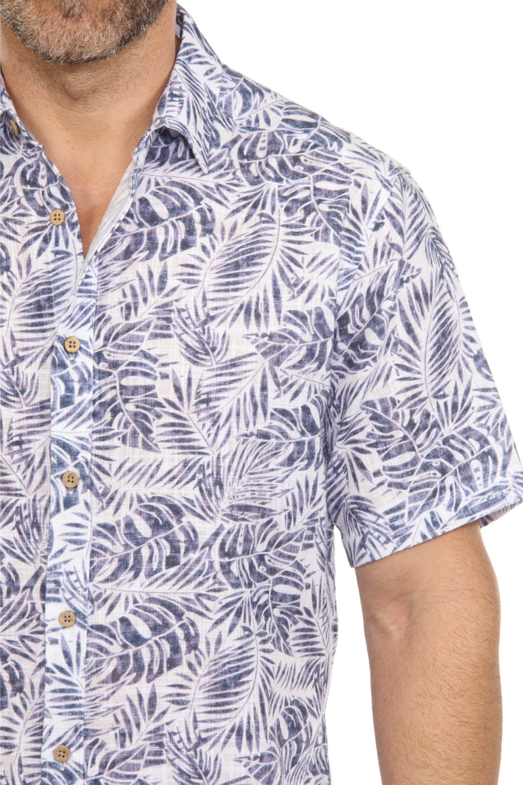 Men's Resort Style Casual Linen Blend Leafy Print Shirt - Especially Yours