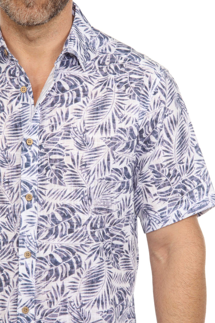 Men's Resort Style Casual Linen Blend Leafy Print Shirt - Especially Yours