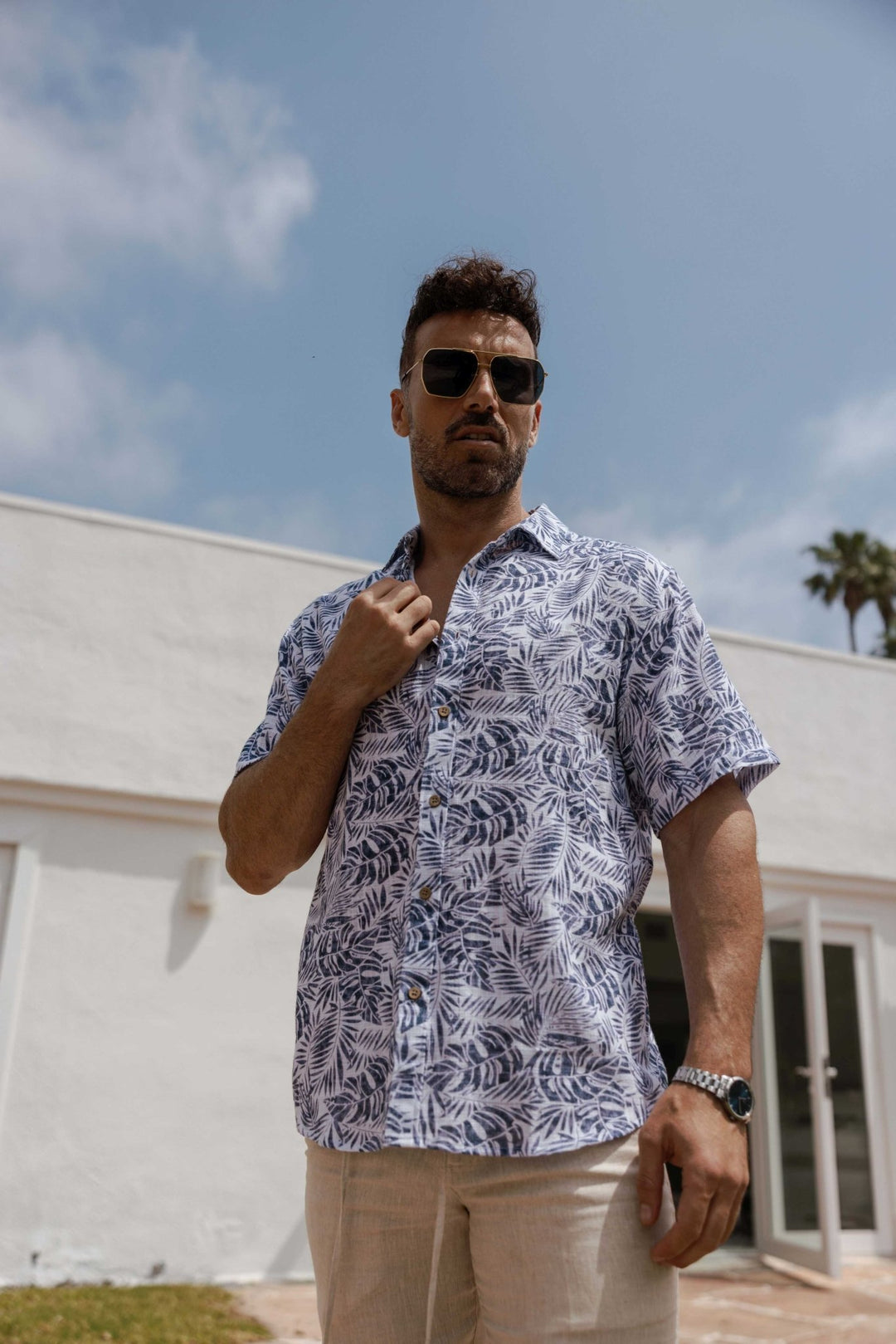 Men's Resort Style Casual Linen Blend Leafy Print Shirt - Especially Yours