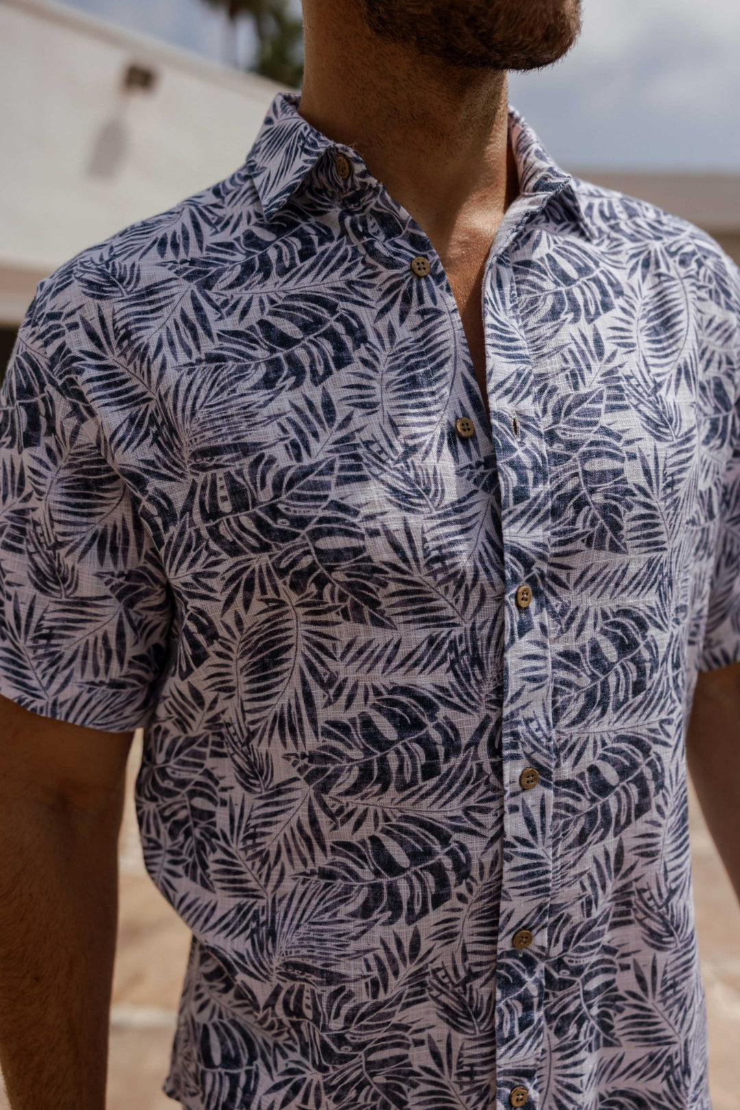 Men's Resort Style Casual Linen Blend Leafy Print Shirt - Especially Yours