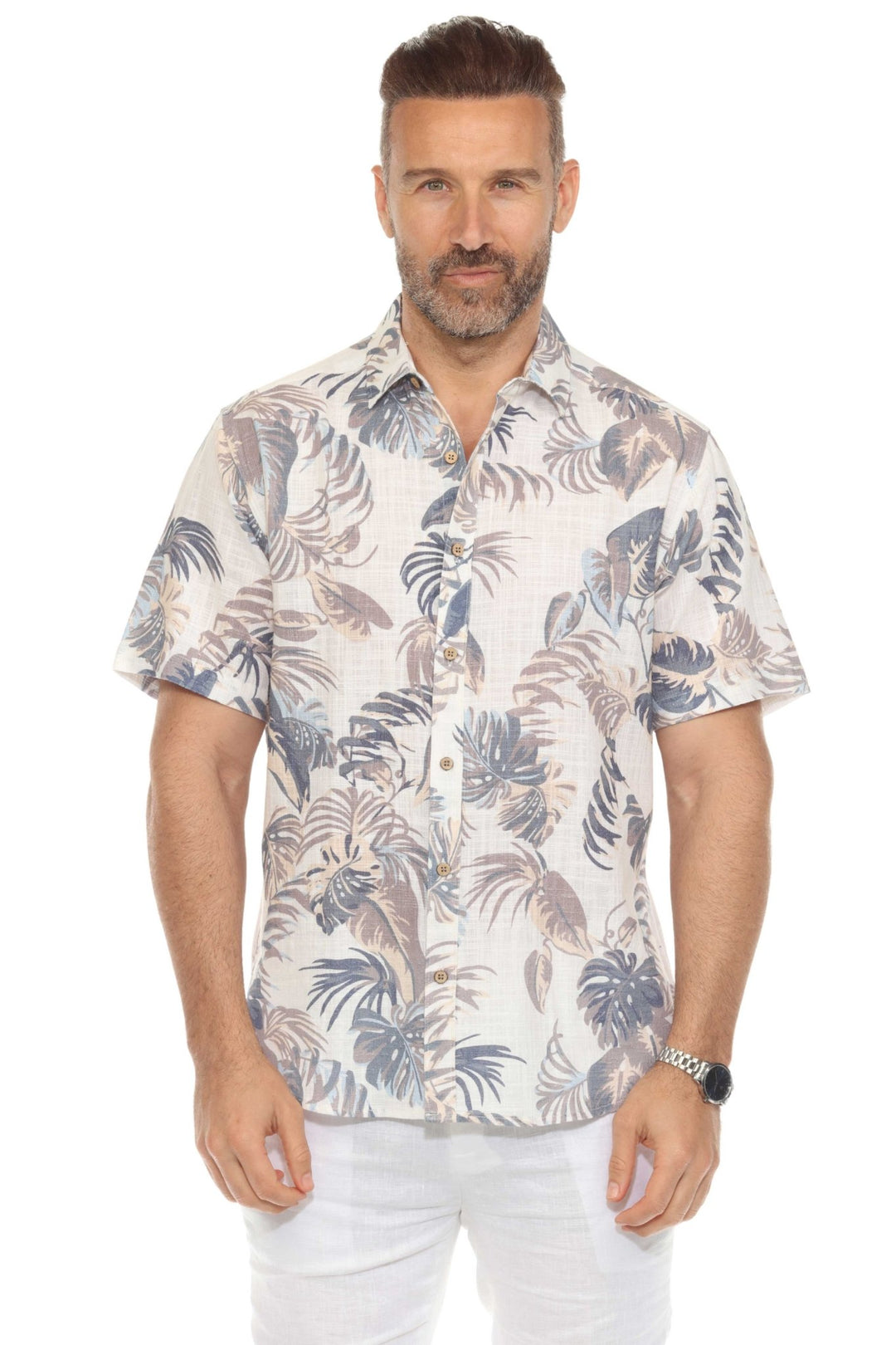 Men's Resort Style Casual Linen Blend Leafy Tropical Print Shirt - Especially Yours