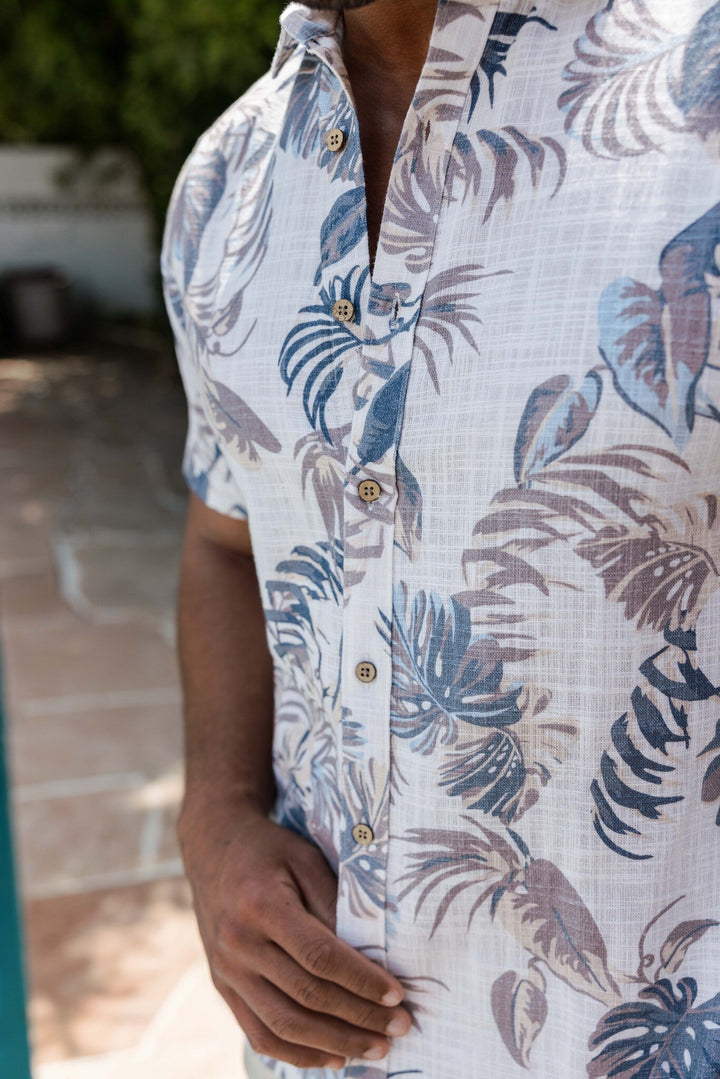 Men's Resort Style Casual Linen Blend Leafy Tropical Print Shirt - Especially Yours