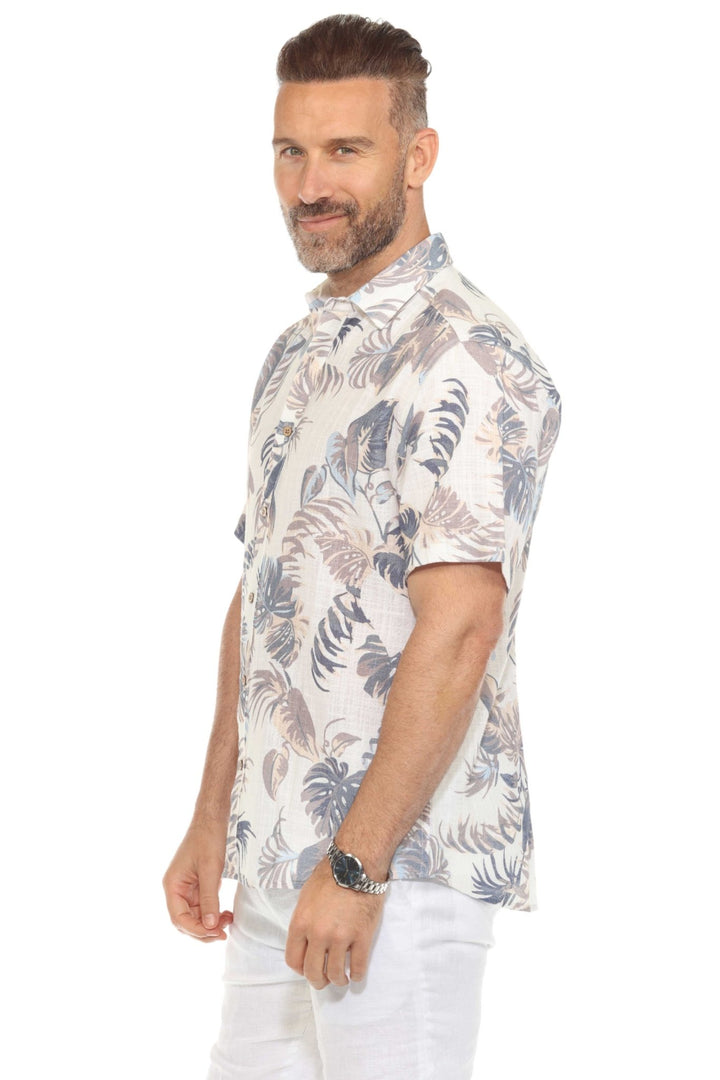 Men's Resort Style Casual Linen Blend Leafy Tropical Print Shirt - Especially Yours