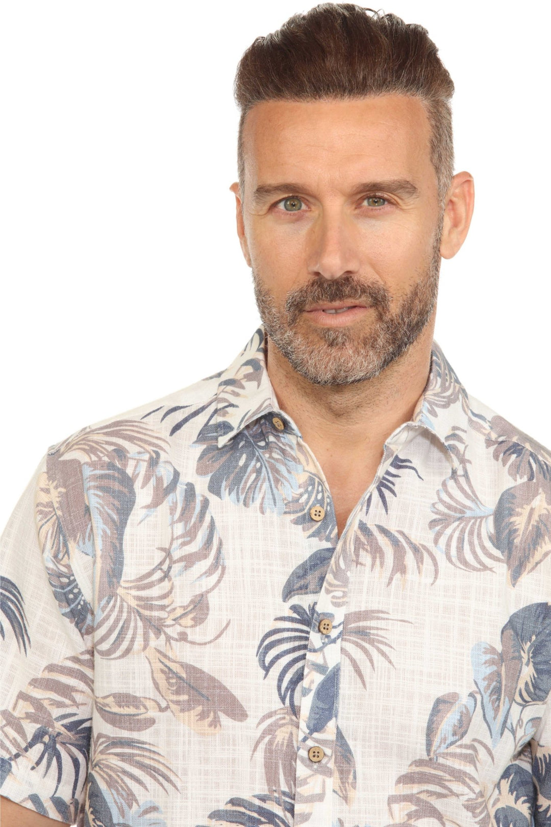 Men's Resort Style Casual Linen Blend Leafy Tropical Print Shirt - Especially Yours