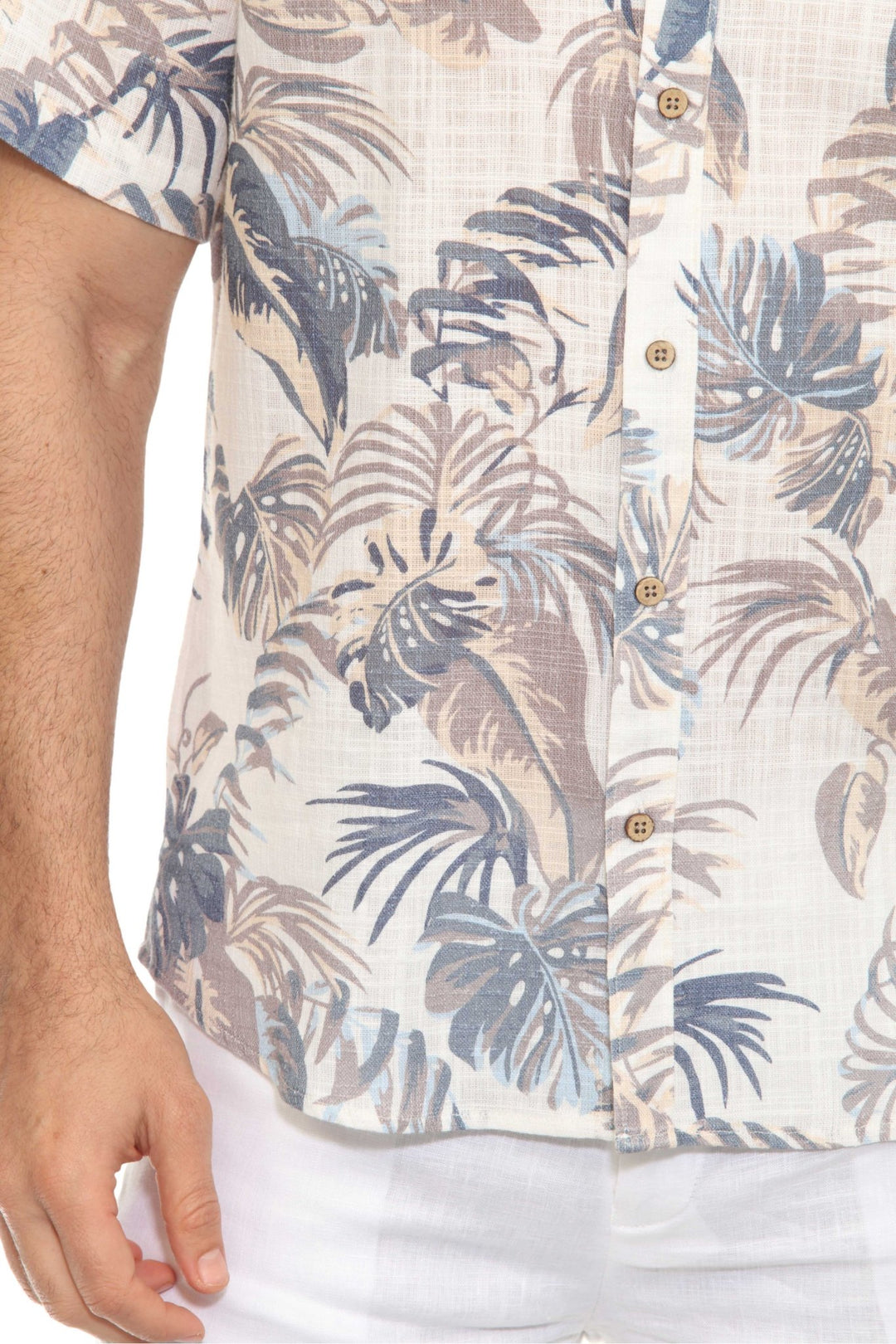 Men's Resort Style Casual Linen Blend Leafy Tropical Print Shirt - Especially Yours