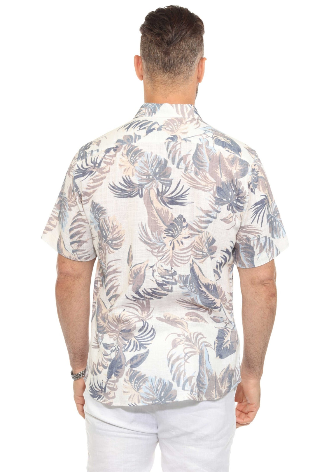 Men's Resort Style Casual Linen Blend Leafy Tropical Print Shirt - Especially Yours
