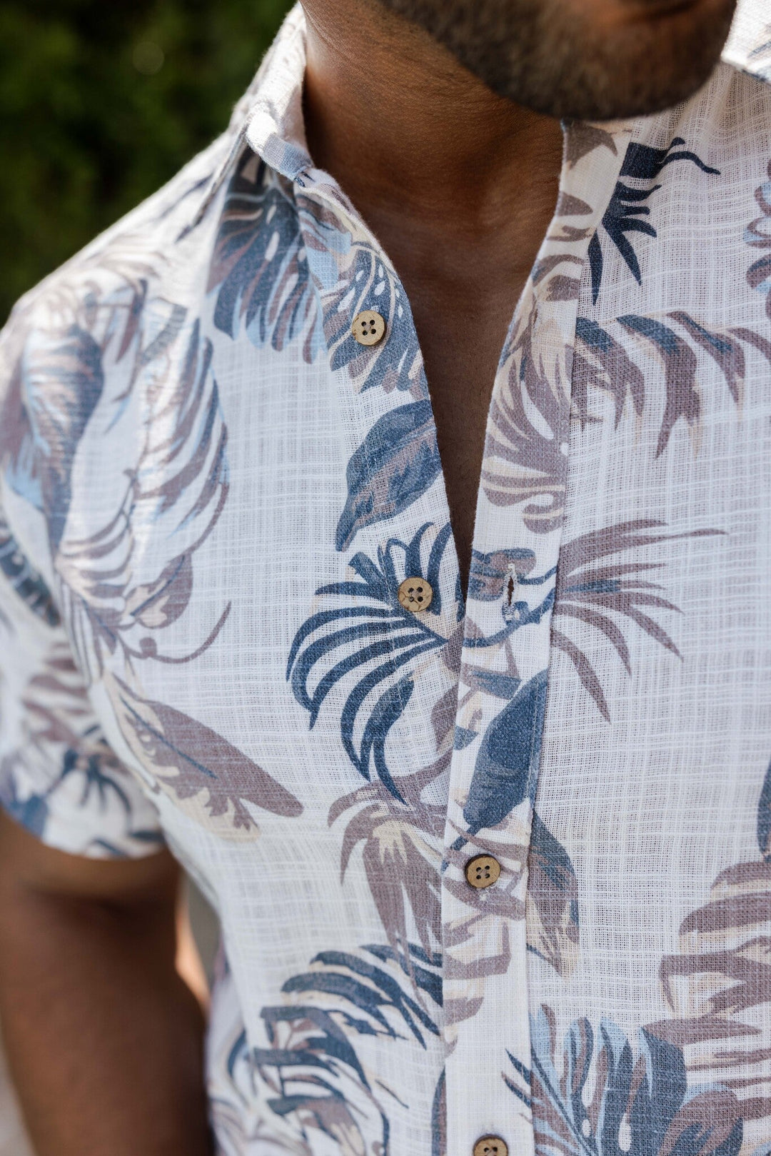 Men's Resort Style Casual Linen Blend Leafy Tropical Print Shirt - Especially Yours