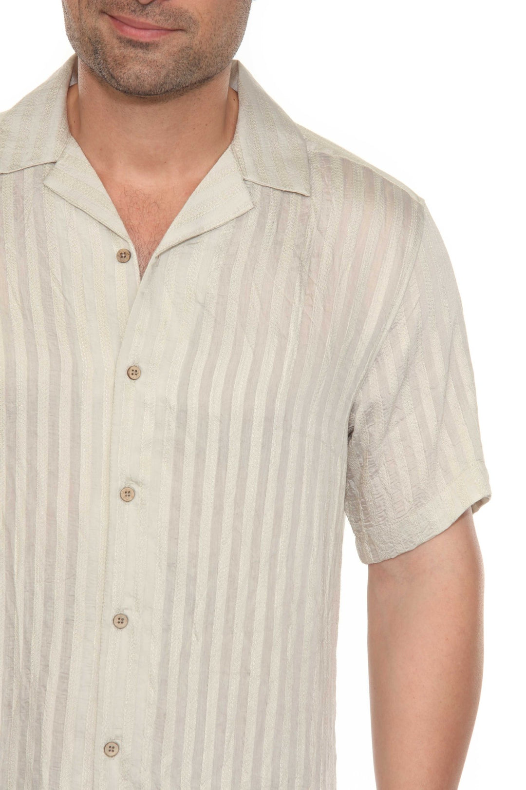 Men's Resort Style Casual Striped Lightweight Rayon Blend Shirt - Especially Yours