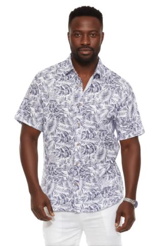 Men's Resort Style Casual Linen Blend Leafy Print Shirt
