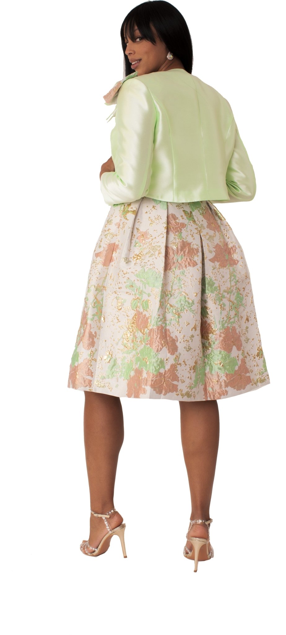 Brocade Dress Set with Jacket & Brooch - 4830 - Especially Yours