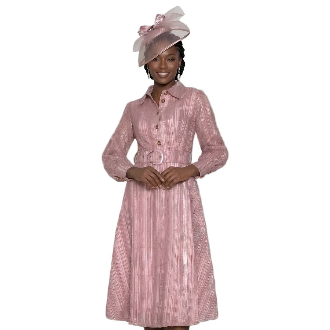Mauve Shimmer Metallic Stripe Midi Shirt Dress by Lily & Taylor - Especially Yours