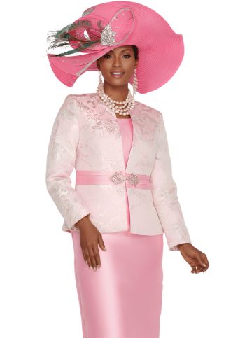 Gold Floral Brocade 2-Piece Skirt Suit with Rhinestone Waist Clasp - 6217