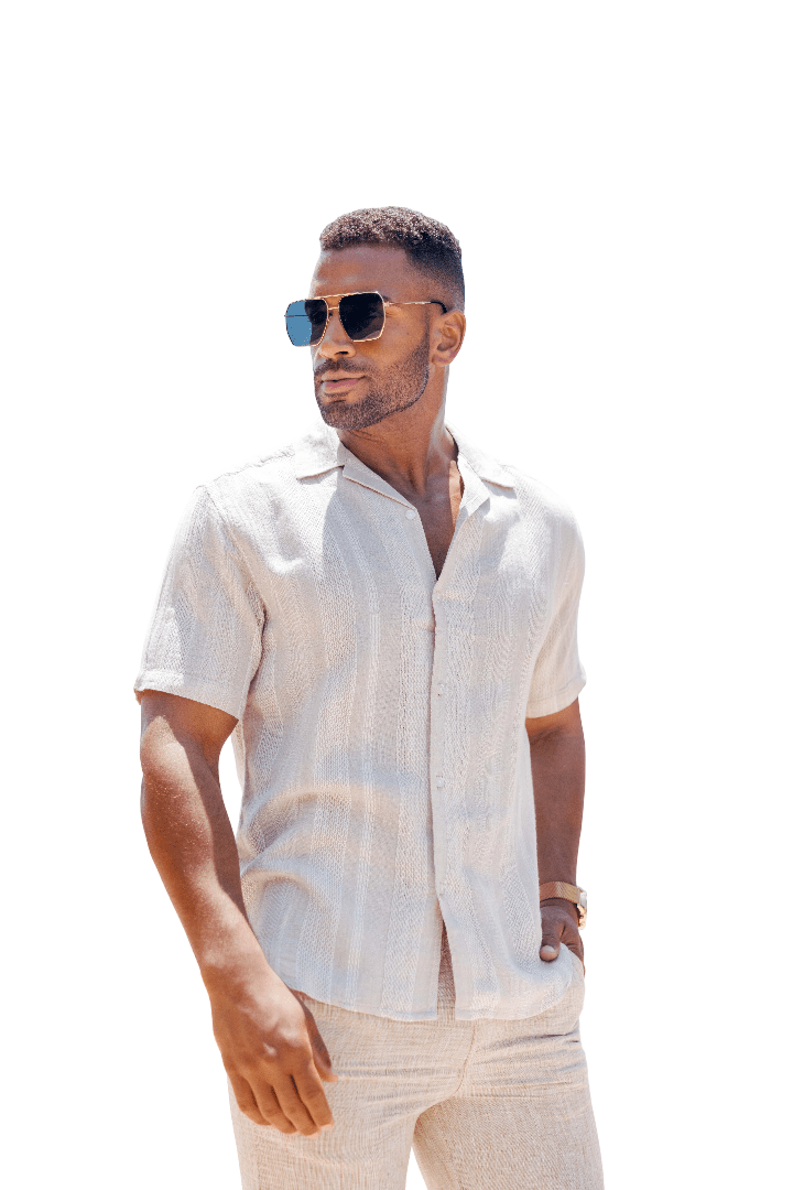 Men's Resort Style Casual Striped Multi - Texture Weave Linen Blend Shirt - Especially Yours