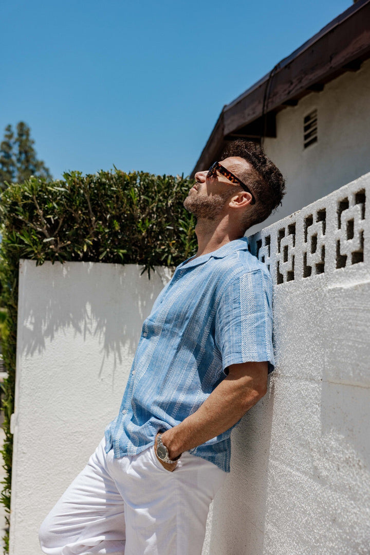 Men's Resort Style Casual Striped Multi - Texture Weave Linen Blend Shirt - Especially Yours