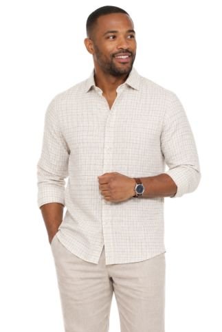 Men’s 100% Linen Long Sleeve Checkered Button - Down Shirt - Especially Yours