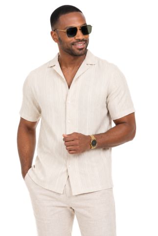 Men's Resort Style Casual Striped Multi - Texture Weave Linen Blend Shirt - Especially Yours
