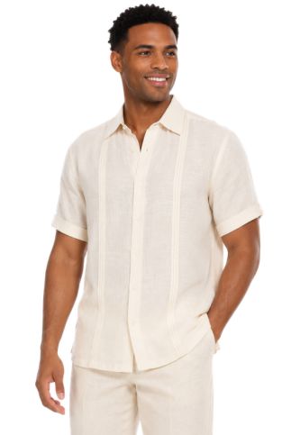 Men's Beachwear Button Down Short Sleeve Shirt with Pintuck Pleats - Especially Yours