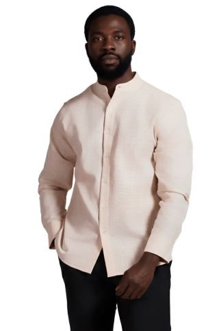 Men's Linen Blend Mandarin Collar Long Sleeve Shirt - Especially Yours