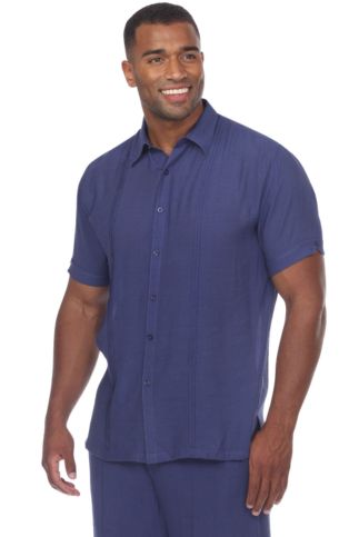 Men's Beachwear Button Down Short Sleeve Shirt with Pintuck Pleats - Especially Yours