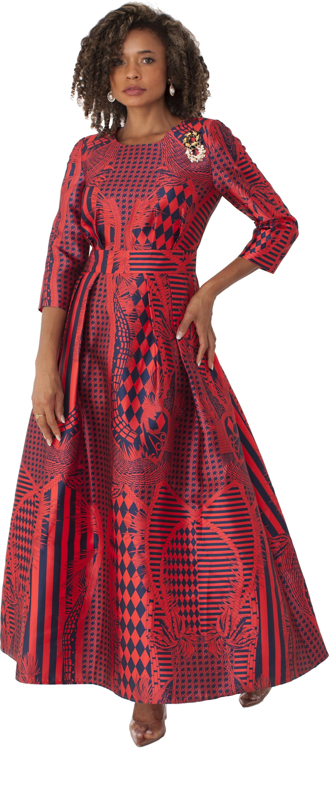 Satin Dress with Rhinestone Brooch -4497