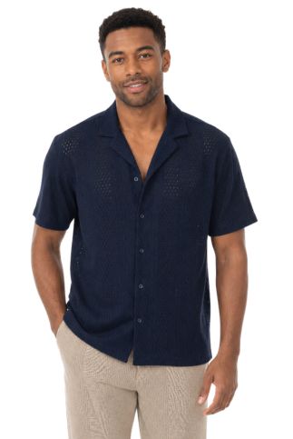 Men's Textured Button Down Knit Shirt