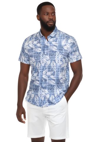 Men’s Blue Leaf Short Sleeve Stretch Shirt
