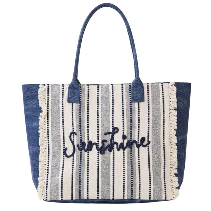 Vintage SUNSHINE Message Stripe Fringe Tote Bag - Especially Yours