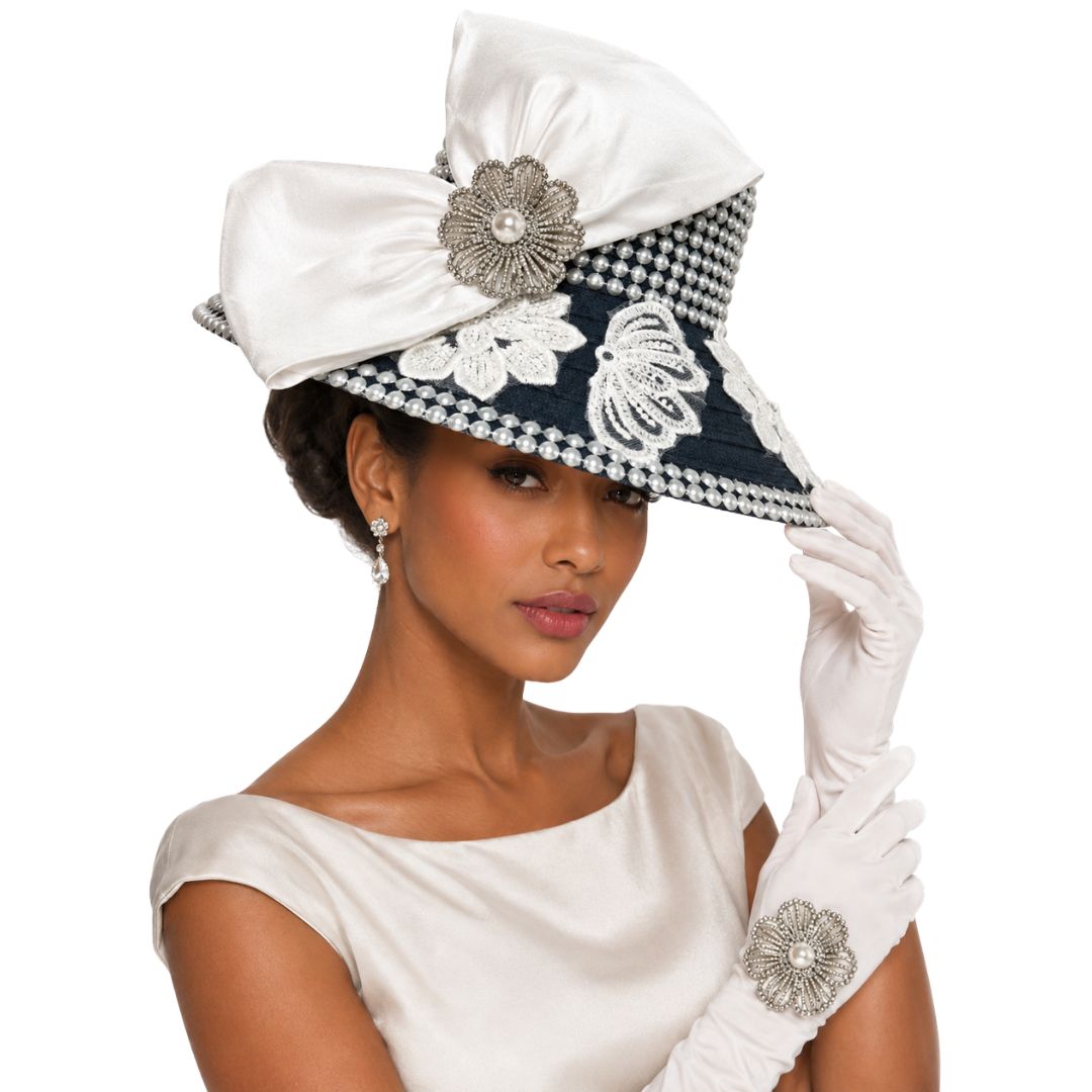 Immaculate Pearl and Gold Church Hat with Gloves - Whittall & Shon