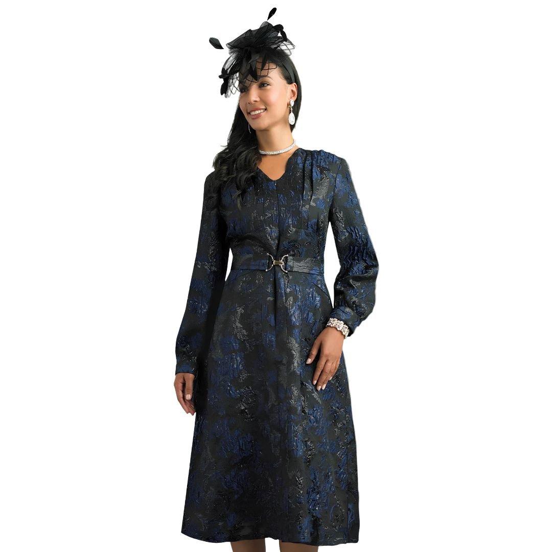 Royal Brocade Long - Sleeve Midi Dress by Lily & Taylor - Especially Yours
