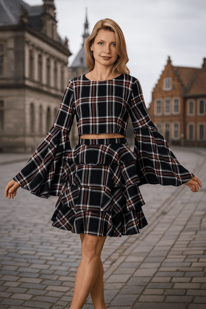 Plaid Bell Sleeve Top - 8531 - Especially Yours