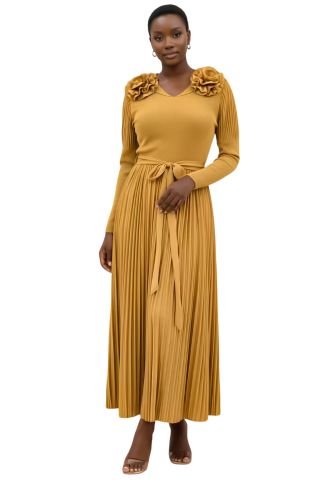 Pleated Rosette Shoulder Midi Dress - 83003 - Especially Yours