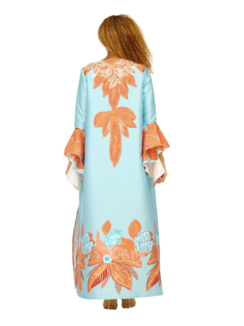 Tropical Leaf Print Maxi Caftan Dress - Especially Yours