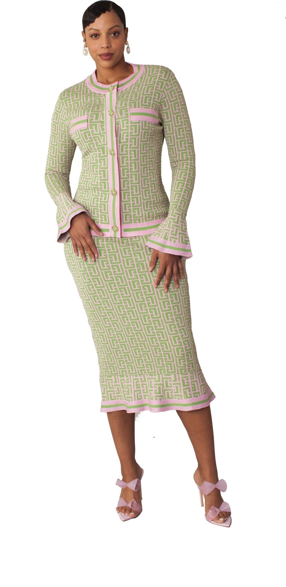 Mint & Pink Greek Key Knit Suit - 5331 - Especially Yours