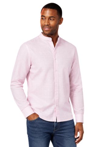 Men's Linen Blend Mandarin Collar Long Sleeve Shirt - Especially Yours