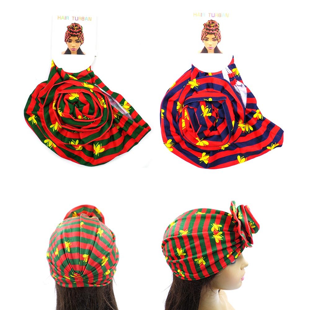 12PCS - Striped Bumble Bee Printed Turban Hats - Especially Yours