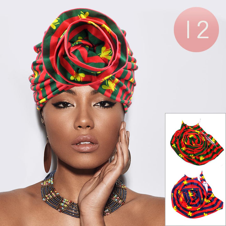 12PCS - Striped Bumble Bee Printed Turban Hats - Especially Yours